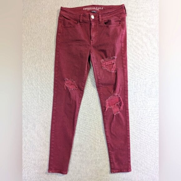 American Eagle Outfitters Jegging Super Stretch Purple Distressed Destroyed - Picture 1 of 11